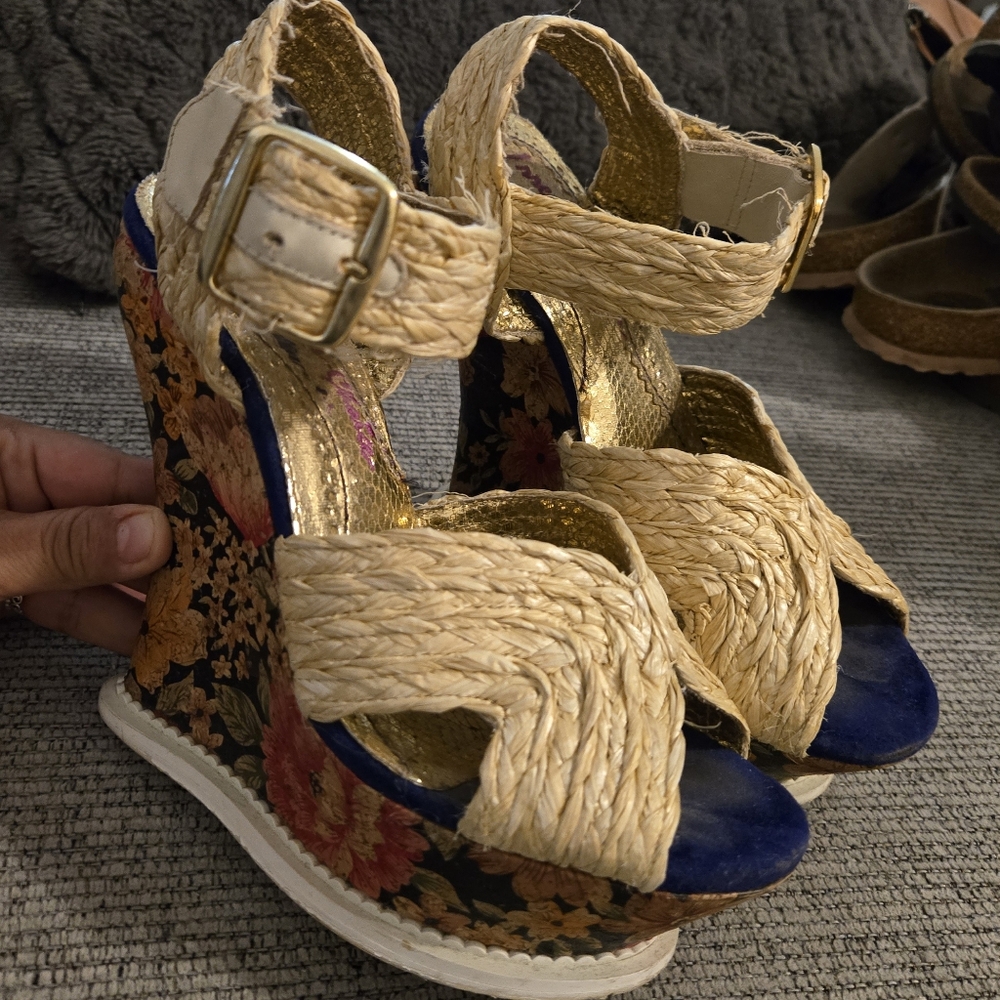 IRREGULAR CHOICE Wedge Sandals with Floral Platform